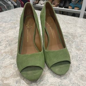 Brand new, never worn suede block heels, open toe